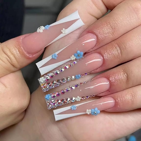 YTTAL (Buy 2 Get 1 Free)24Pcs Long Square Press On Nails, White Red Heart Fake Nails with 3D Bow Decor, Acrylic False Nails for Women, Valentine's Day Nail Art Manicure Decorations