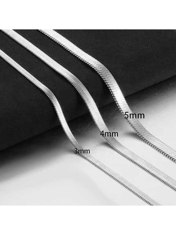 Buy 2 Get 1 Free,3/4/5mm Stainless Steel Herringbone Chain Necklace for Men Women, Silver Flat Snake Bone Chain, Unisex Choker Jewelry