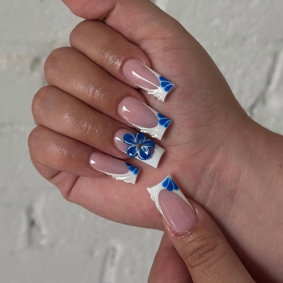 YTTAL 【Buy 2 Get 1 Free】Long Almond Pink Bow Crystal Press On Nails 24Pcs Nude French Tip Rhinestone Stick On Nails Reusable Fake Nails