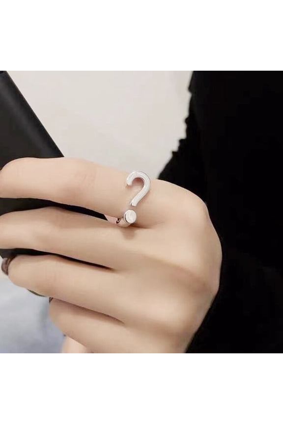 Chic Question Mark Personalized Adjustable Open Rings for Women Dainty Sterling Silver Statement Asymmetric Wrap Band Rings Fashion Expandable Knuckle Finger Rings for Bff Birthday
