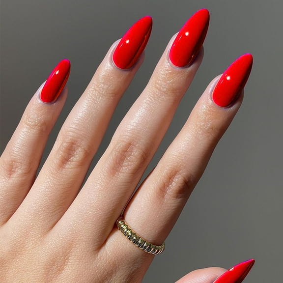 YTTAL Christmas Nails 24 Pcs Wine Red Solid Color Fake Nails, Medium Almond Press on Nails, Glossy Acrylic Glue on Nails, Reusable Full Cover Glue on Nails, for Women DIY Manicure Decoration
