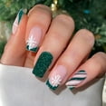 thumbnail image 1 of YTTAL Christmas Press On Nails Short Almond Green Fake Nails - False Nails with Designs White Snowflake Full Cover Matte Glue On Acrylic Nails for Women 24 Pcs, 1 of 5