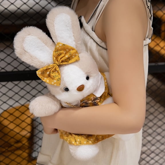 YTTAL Cozy Floral Bunny Stuffed Animal - 11.8 Inch Soft Plush Rabbit with Yellow Dress & Bow, Cute Easter Bunny