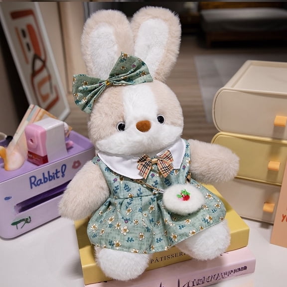 YTTAL Cozy Floral Bunny Stuffed Animal - 11.8 Inch Soft Plush Rabbit with Yellow Dress & Bow, Cute Easter Bunny