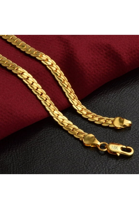 Cuban Chain Necklace for Men Women Two-Tone Jewelry 5mm Wide 18K Gold Plated Curb Link Chain