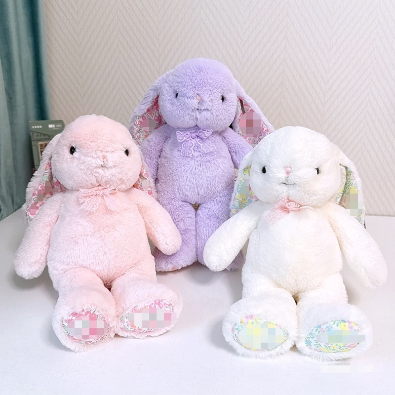 YTTAL Floral Lined Ear Lavender Bunny Plush - Cute Stuffed Animal | Perfect Easter Basket Stuffer & Cozy Home Accent