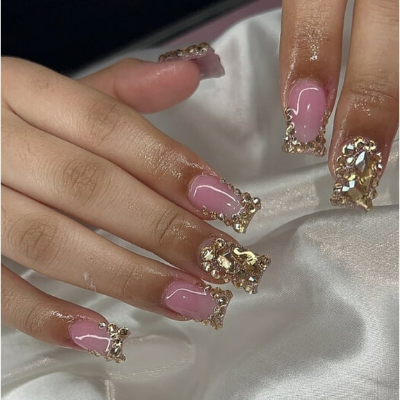 YTTAL French Tip Press on Nails Designs Short Square Fake Gloss False Spring Nails French Acrylic Nails Reusable Artificial Nails for Women 24PC