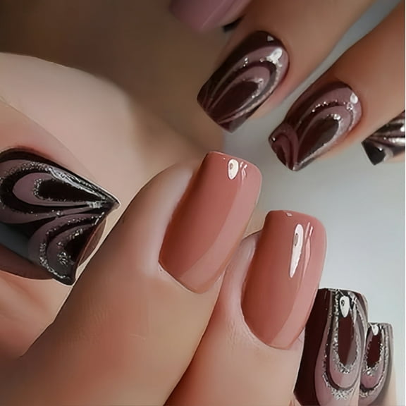 YTTAL French Tip Press on Nails Designs Short Square Fake Gloss False Spring Nails French Acrylic Nails Reusable Artificial Nails for Women 24PC