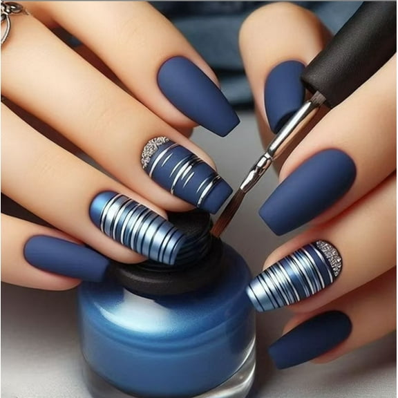 YTTAL French Tip Press on Nails Designs Short Square Fake Gloss False Spring Nails French Acrylic Nails Reusable Artificial Nails for Women 24PC