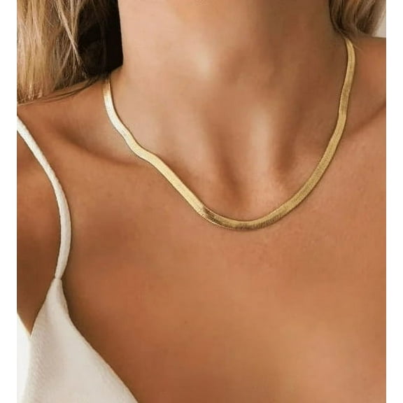 YTTAL Gifts For Men Flat Snake Chain Herringbone Choker Necklace for Women Men Gifts Jewelry Gold Unisex 20-24in