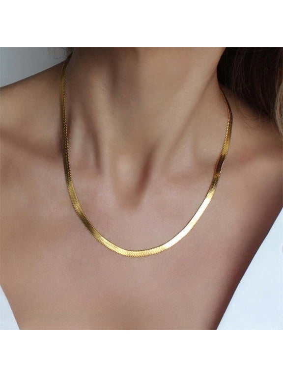 Gold Herringbone Chain Necklace for Women, Thin Flat Snake Choker Chain, 2mm‑5mm Width, 18‑24 Inch Length, Dainty Everyday Wear Gold Plated Jewelry Gift