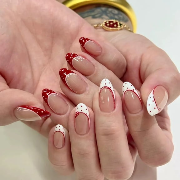 YTTAL Impress Press on Nails Short Christmas Press On Nails Short Almond Green Fake Nails - False Nails with Designs White Snowflake Full Cover Matte Glue On Acrylic Nails for Women 24 Pcs