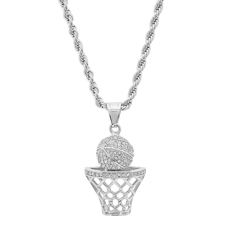 Silver Basketball Basketball Necklace For Men YTTAL Men'S
