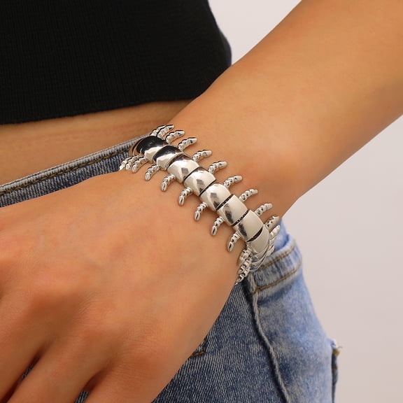 YTTAL Men's Stainless Steel Centipede Bracelet, 3D Segmented Insect Link Cuff, Gothic Biker Punk Statement Jewelry, Edgy Gift for Him