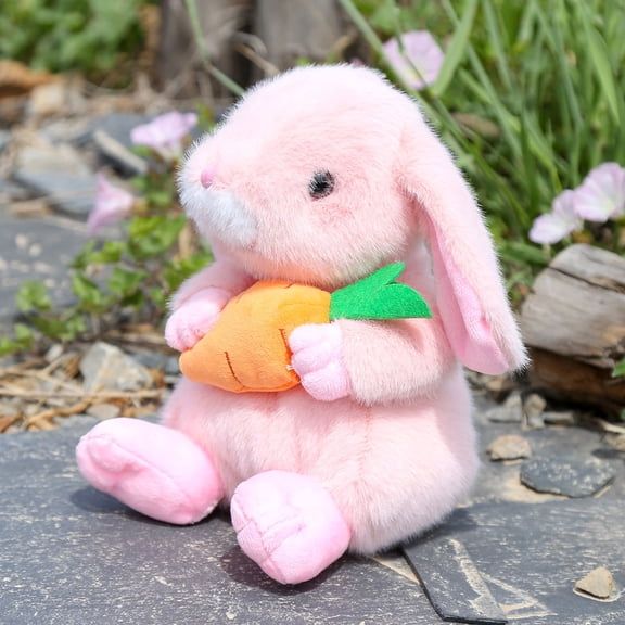 YTTAL Pink Floppy Ear Bunny Plush - Cuddly Stuffed Animal Holding Carrot | Perfect for Easter Decor & Gift for Bunny Lovers