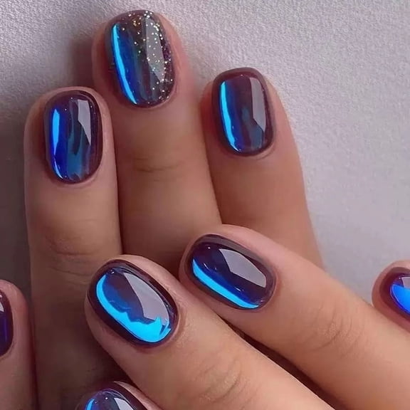 YTTAL Press On Nails Short Square -Buy 2 Get 1 Free Purple Gray Gradient Glossy Fake Nails, Reusable Glue On Nails for Women & Girls, 24Pcs Acrylic Nails Kit for Daily Wear