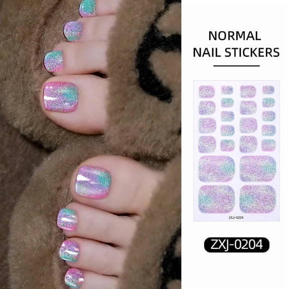 YTTAL Rainbow Glitter Toe Nail Stickers - Buy 2 Get 1 Free, Long Lasting Water Resistant Gradient Nail Wraps for Summer Beach Pedicure, Easy Apply Full Cover Nail Decals for Women