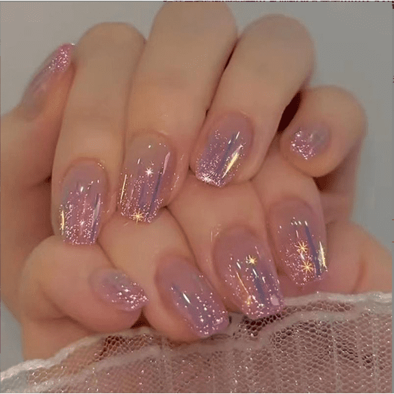 YTTAL Short Almond Press On Nails, 24 PCS Glossy Fake Nails, Reusable False Nails Kit with Nail File for Daily Wear