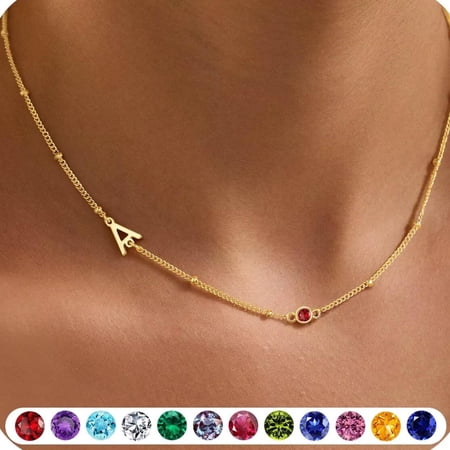 YTTAL Sideways Initial Birthstone Necklaces for Women Gold Jewelry For Women 14K-Gold-Plated Dainty Initial Necklaces for Women Jewelry Easter Gifts
