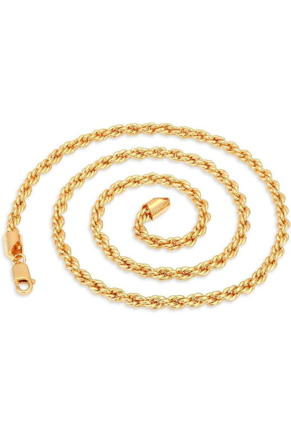 Silver Chain For Women Gold Chain For Women Chain Necklace Men 14K Gold Rope Chain 5MM 24" Unisex Gold Plated Necklace