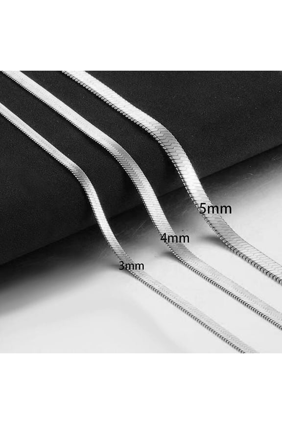 Silver Herringbone Chain Necklace for Women Men, 3/4/5mm Flat Snake Chain Choker, Stainless Steel Waterproof Herringbone Necklace, Dainty Layering Jewelry Gift