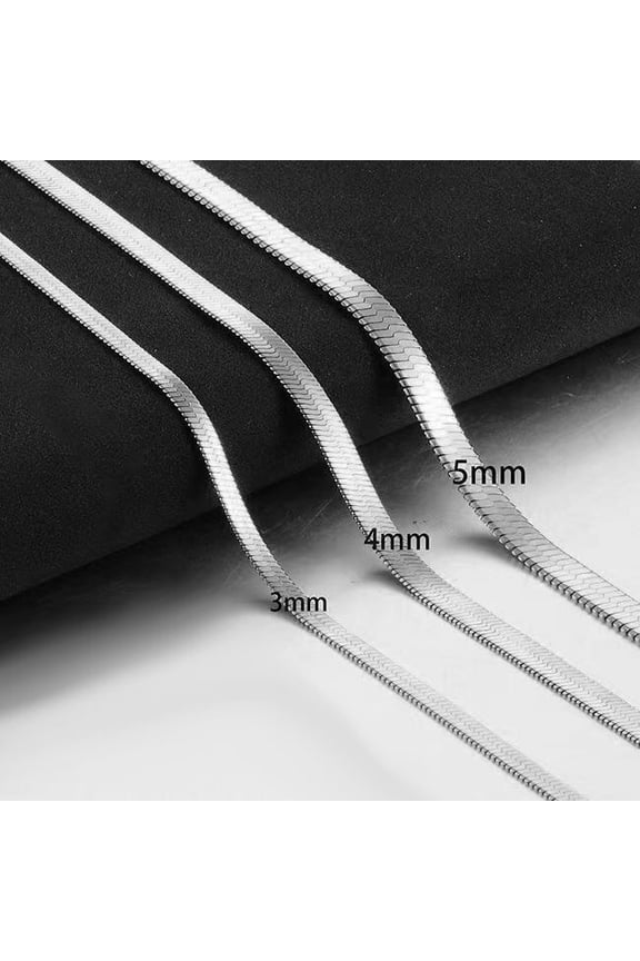 Silver Herringbone Chain Necklace for Women Men, 3/4/5mm Flat Snake Chain Choker, Stainless Steel Waterproof Herringbone Necklace, Dainty Layering Jewelry Gift