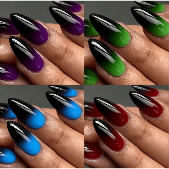 YTTAL Summer Orange Gradient Fake Nails Almond Medium Length Press on Nails Glossy False Nails 24PC