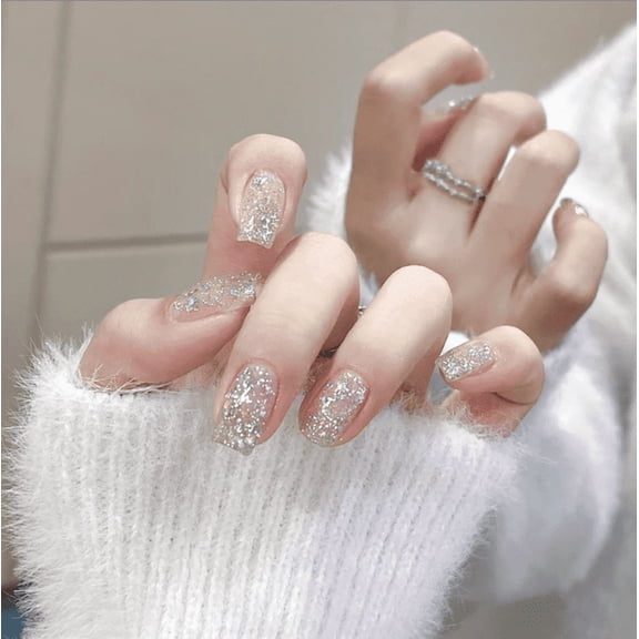 YTTAL Turquoise Ombre Press On Nails with Gold Foil - 24PCS Coffin Fake Nails Kit - Buy 2 Get 1 Free