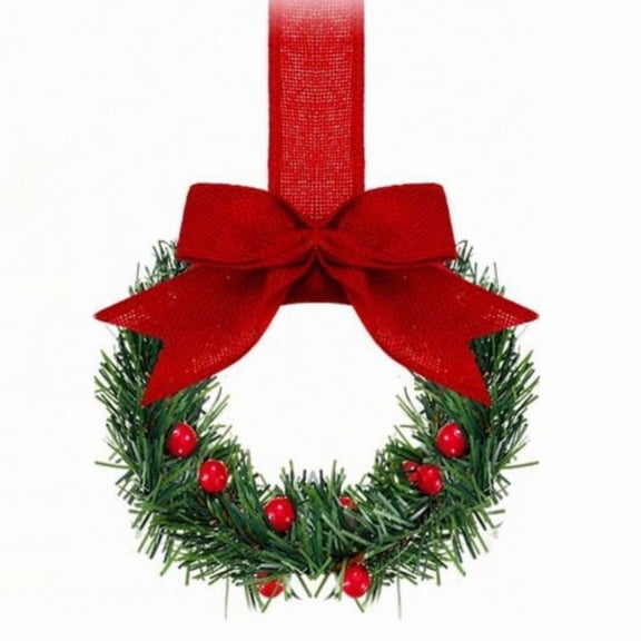 YTTALChristmas Kitchen Cabinet Wreaths with Ribbon 3.94 Inch Mini Christmas Wreath Small Kitchen Xmas Decor for Window Door(Burgundy Red,Classic Style)