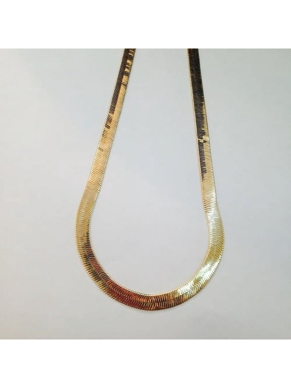 20 Inch 5mm Gold Plated Herringbone Chain Necklace, Flat Snake Bone Choker, 5mm Wide Shiny Gold Herringbone Necklace for Women Men.