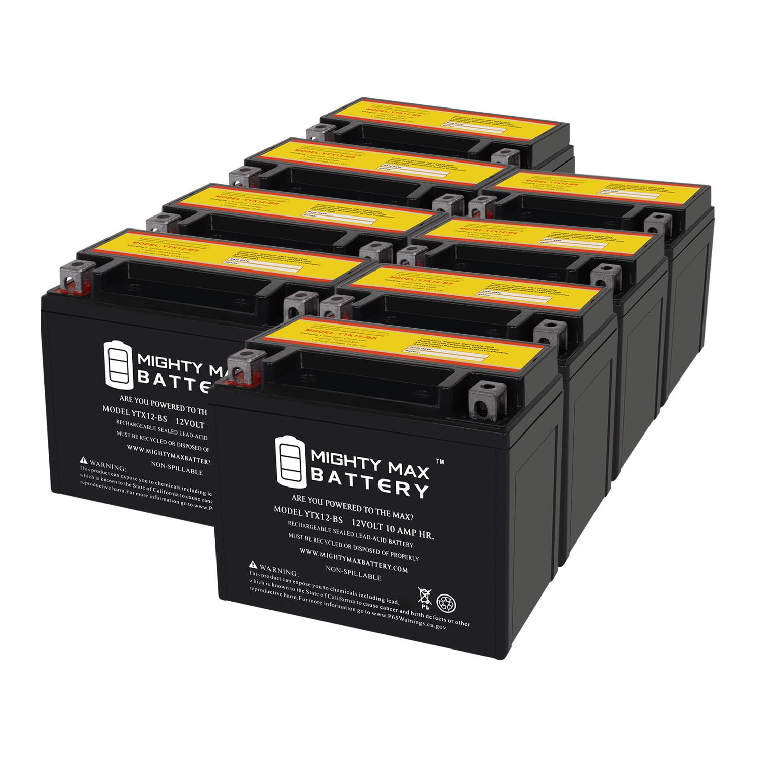 YTX12-BS 12V 10Ah Replacement Battery compatible with Suzuki TL1000S 97-01  - 8 Pack