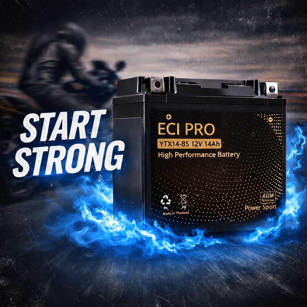 ECI Pro YTX14-BS 12V 14Ah 220 CCA Battery – Fits Honda, Yamaha, Harley, ATV, UTV