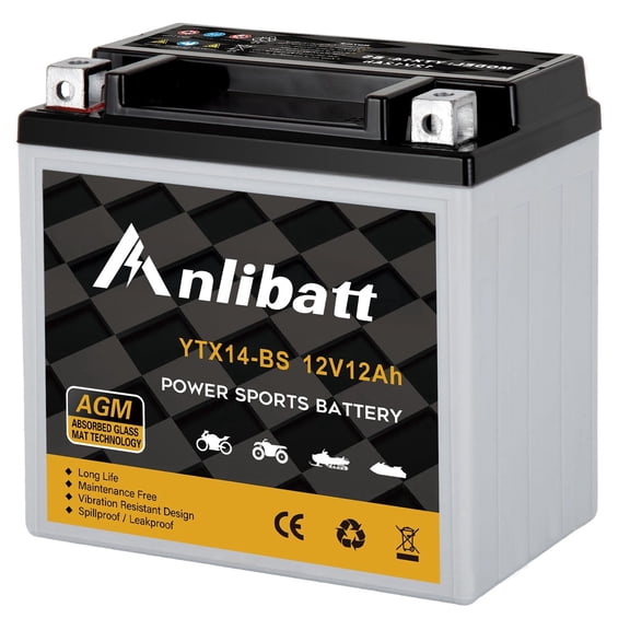 ANLIBATT YTX14-BS AGM PowerSport Battery 12 Volts, 220 CCA Maintenance Free Sealed Motorcycle ATV and Scooter Battery Replacement