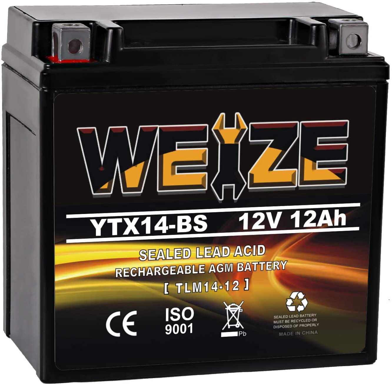 YTX14 BS ATV Battery High Performance - Maintenance Free - Sealed AGM YTX14-BS Motorcycle Battery compatible with Honda Suzuki Kawasaki Yamaha scooter snowmobile
