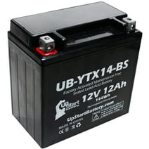 YTX14-BS Battery Replacement (12Ah, 12v, Sealed) Factory Activated, Maintenance Free Battery Compatible with - 2006 Yamaha Apex, 2008 Yamaha Apex, 2011 Yamaha Apex, 2007 Yamaha Apex, 2009 Buell Blast