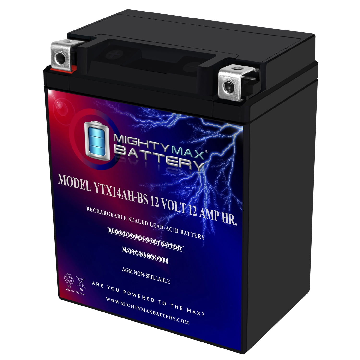 YTX14AH-BS 12V 12Ah Battery Replacement for Powersports JIS 14AH-BS