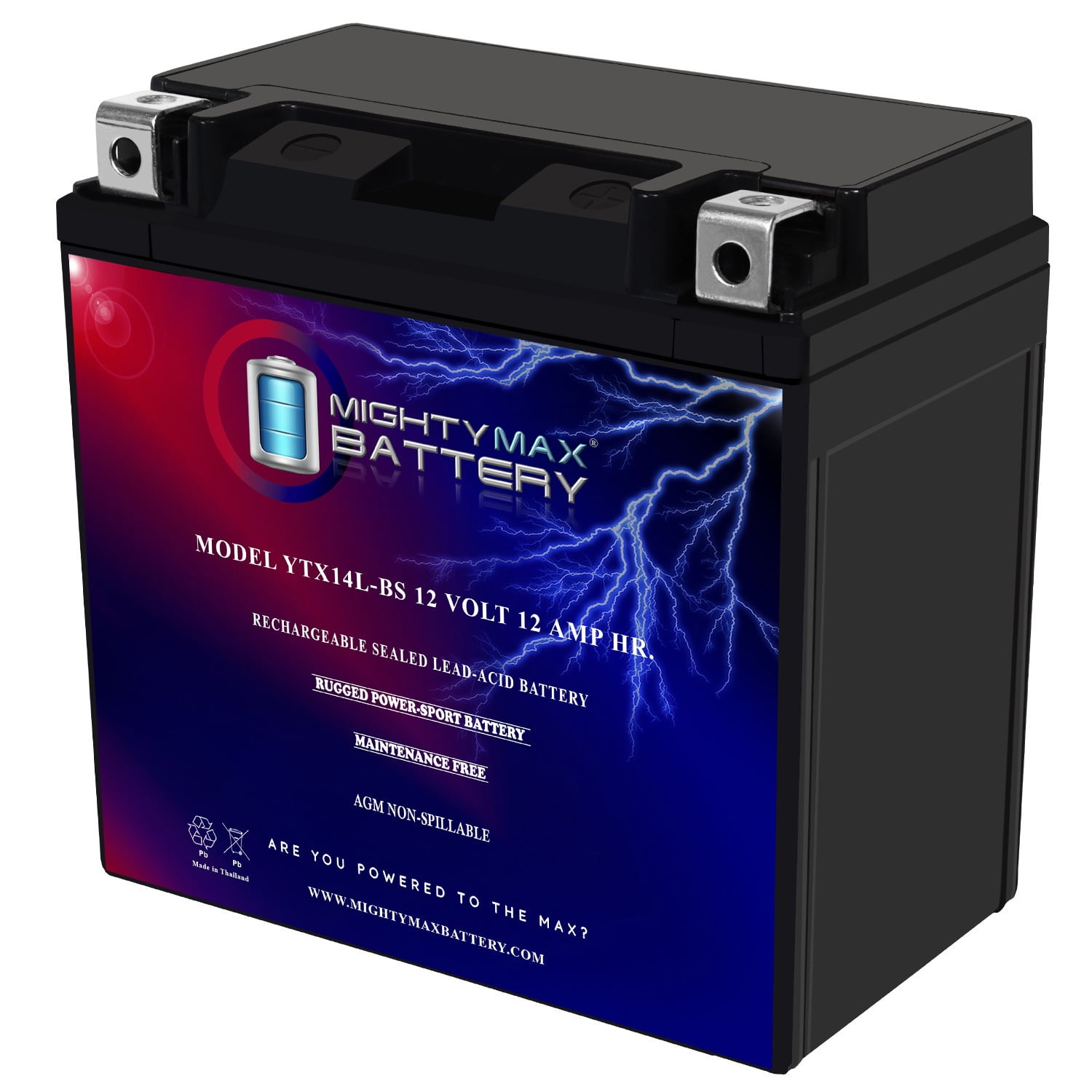 YTX14L-BS -12 Volt 12 AH, 200 CCA, Rechargeable Maintenance Free SLA ...