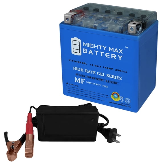 YTX16-BSGEL Replacement Battery Compatible with Kawasaki 1500 J, L, R, 99-05 + 12V 4Amp Charger