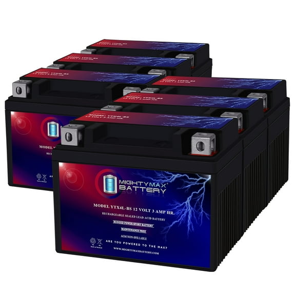 YTX4L-BS 12V 3Ah Replacement Battery compatible with Ninja ZX-10RR, Vulcan S ABS - 6 Pack