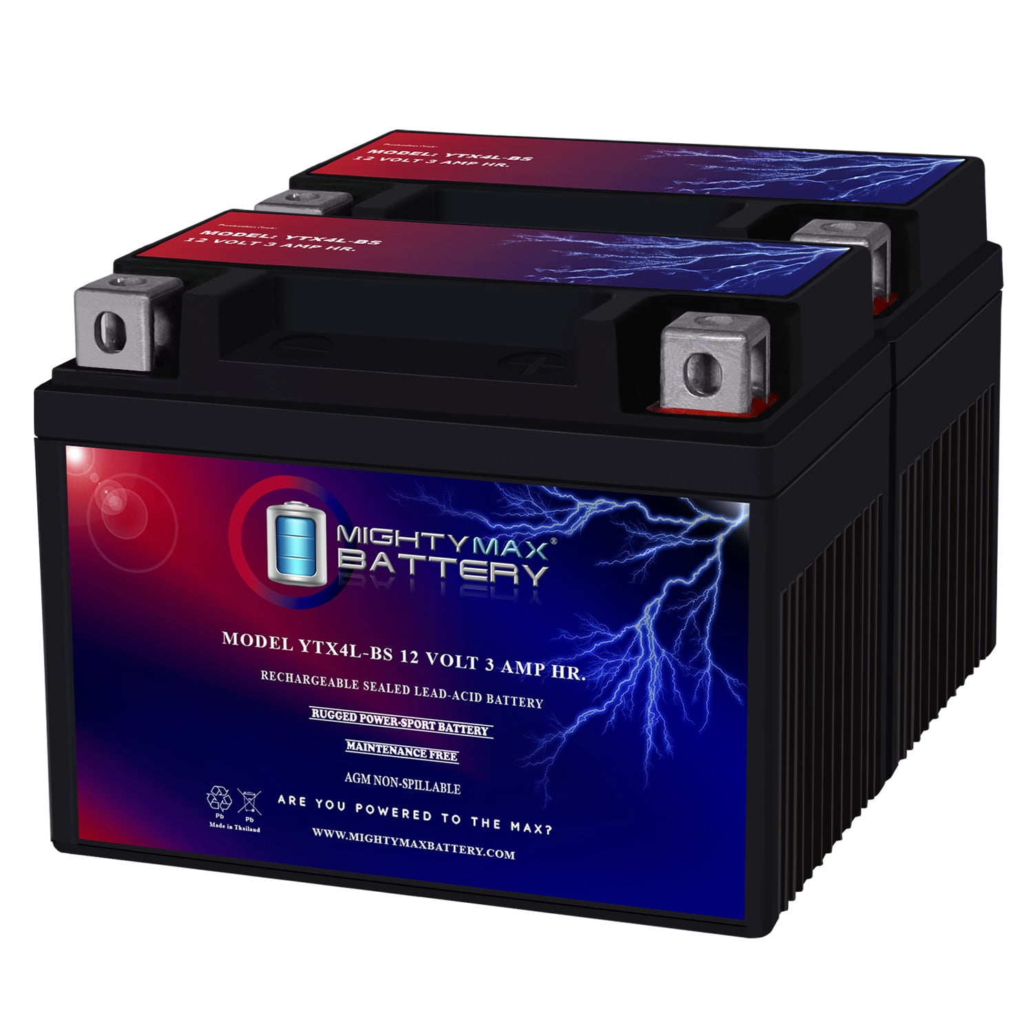 YTX4L-BS Battery Replaces High Performance AGM Motorcycle - 2 Pack