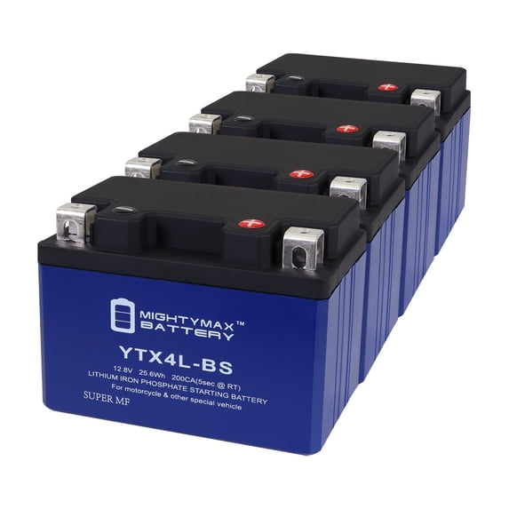 YTX4L-BS Lithium Replacement Battery Compatible with Parts Unlimited RT4L-BS - 4 Pack