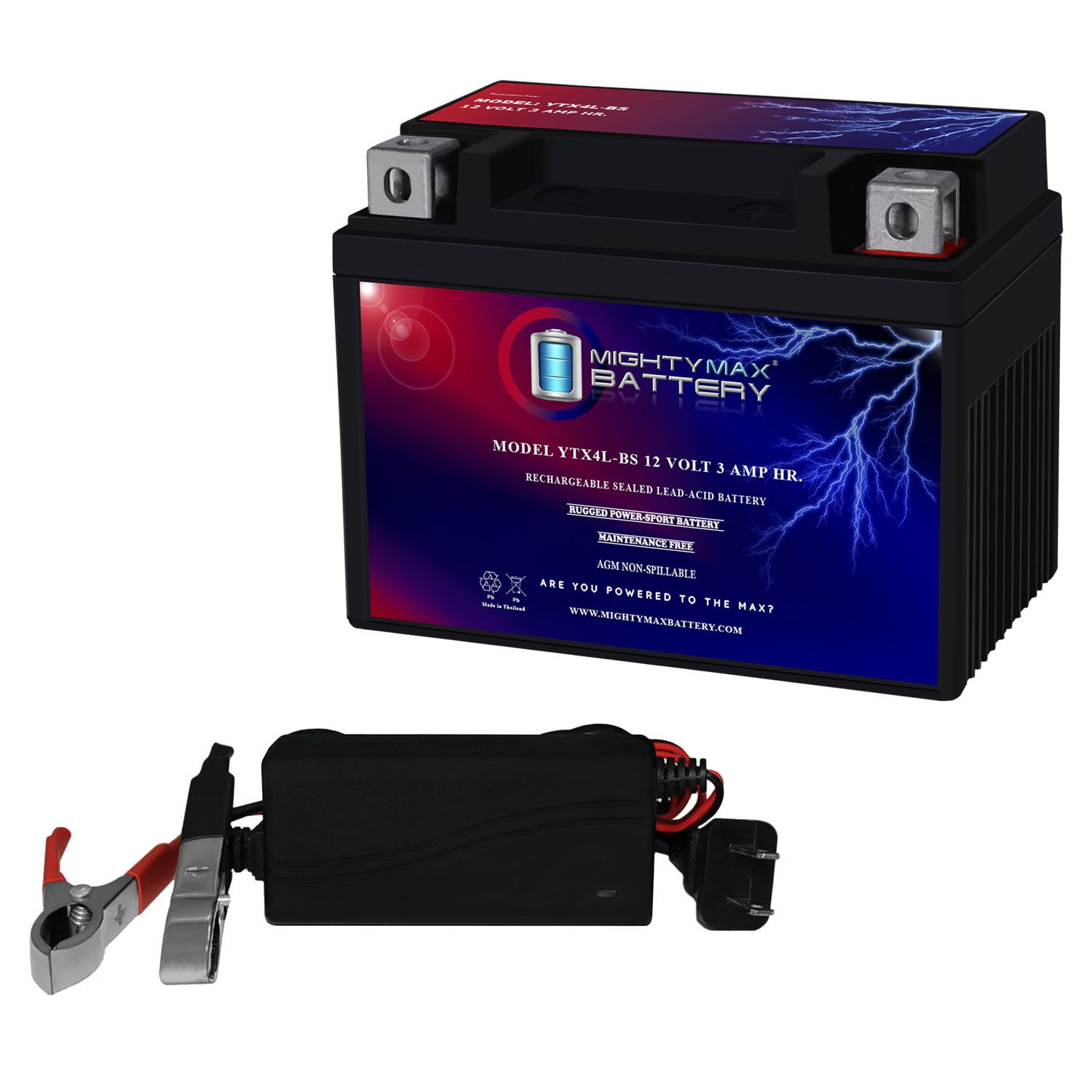 YTX4L-BS Replacement Battery Compatible with Casil YTX4L, YT4L-BS + 12V 1Amp Charger