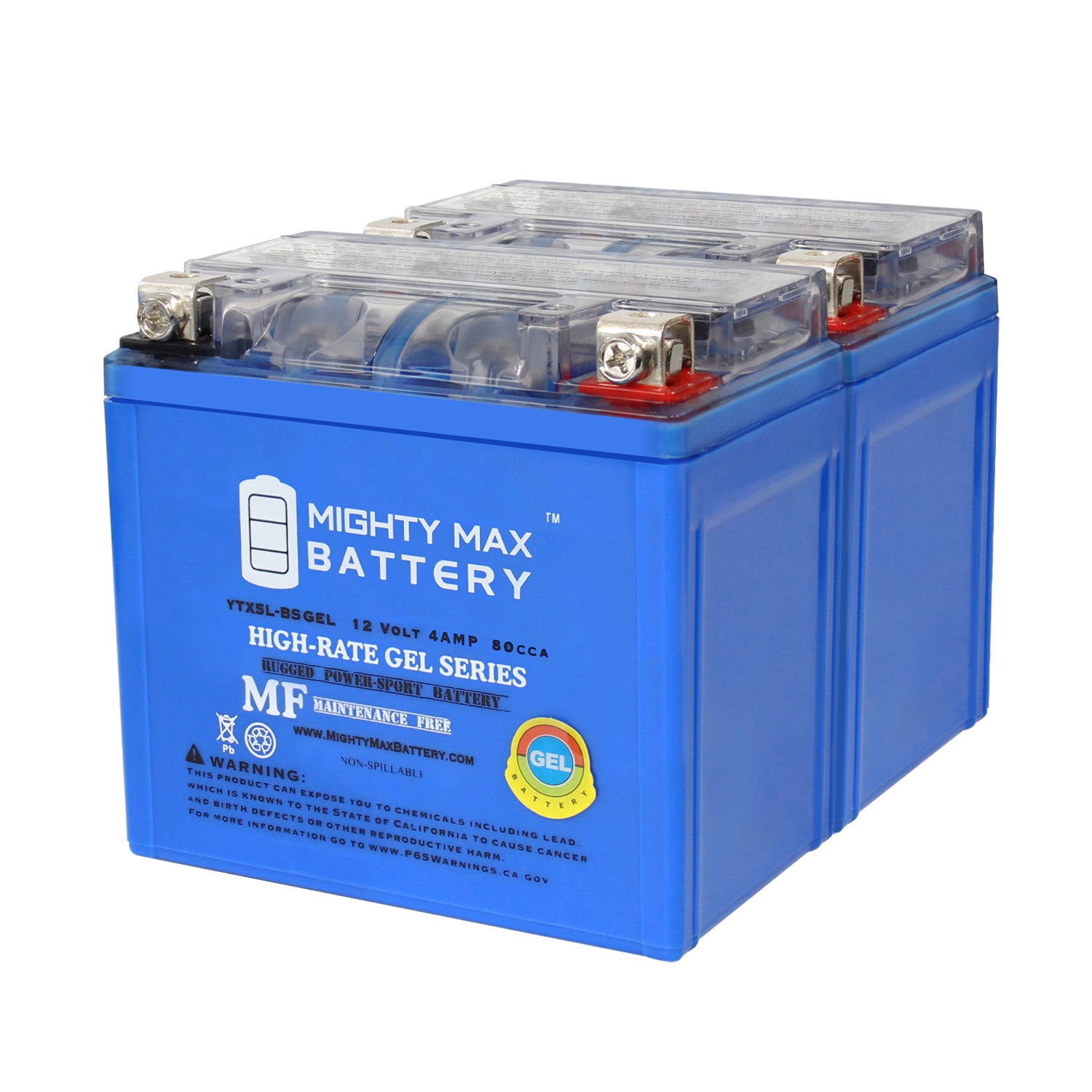 Mighty Max YTX5L-BS Battery 2-Pack For Yamaha Raptor 90 (2009-2013) - 12V 4AH 80 CCA