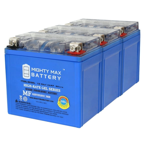 YTX5L-BS GEL Motorcycle Battery Replacement - 12V 4AH 80 CCA - 3 Pack