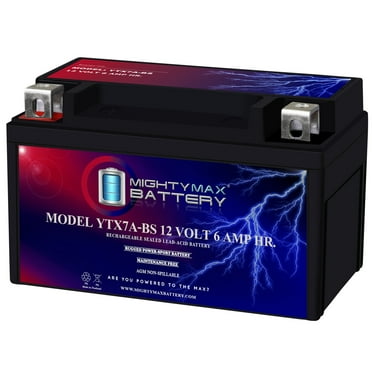 YTX7A-BS -12 Volt 6 AH, 105 CCA, Rechargeable Maintenance Free SLA AGM Motorcycle Battery