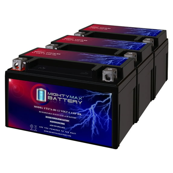 YTX7A-BS Battery for Kawasaki EX250 Ninja 250R (2009-2012) - 3 Pack