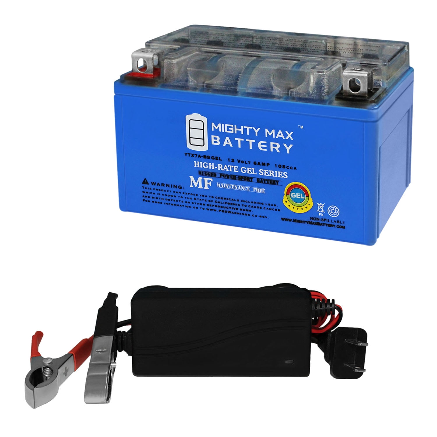 YTX7A-BS GEL Battery Replaces SYM Orbit 2016-2017 + 12V 1Amp