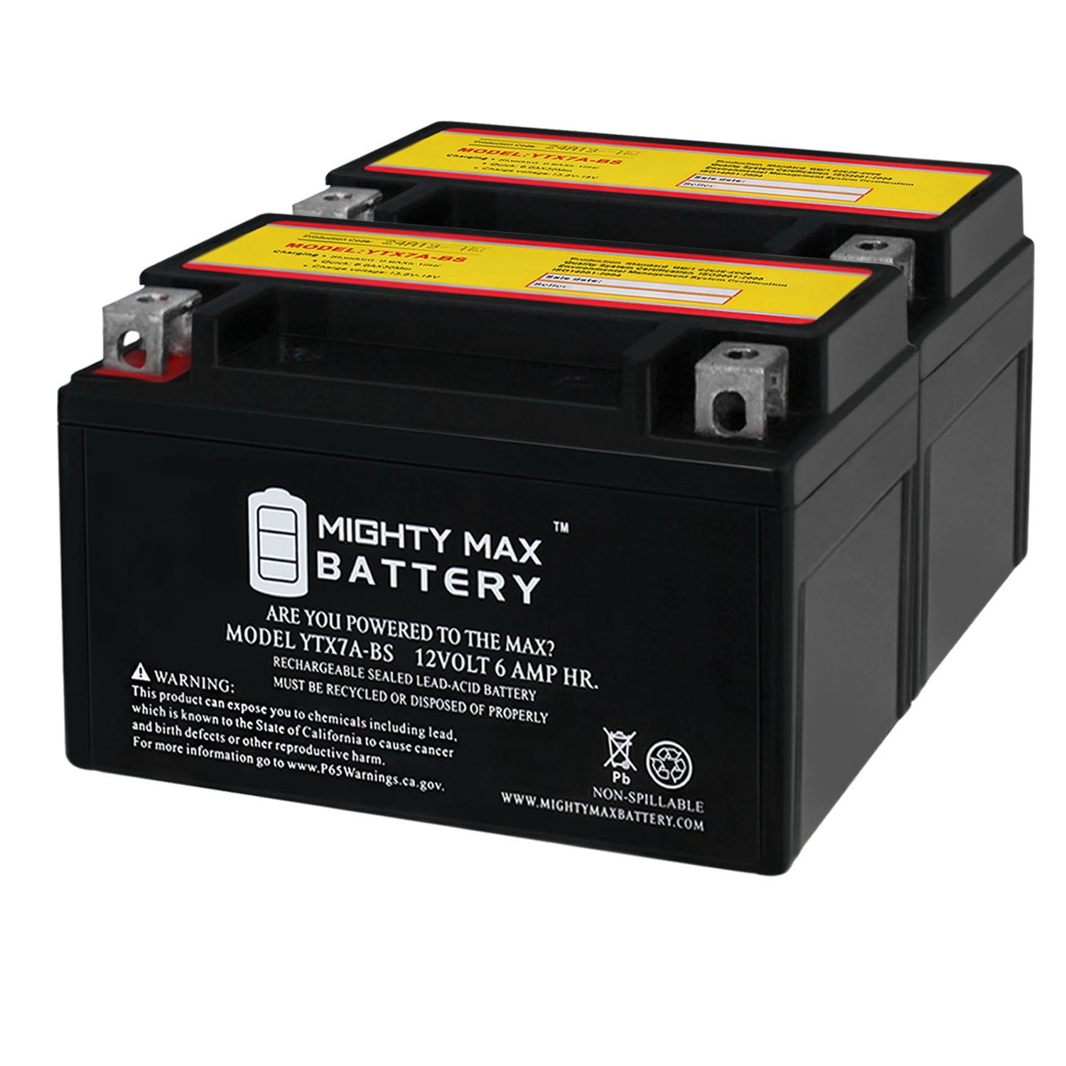 YTX7A-BS Replacement Battery for PowerStar YTX7A-BS - 2 Pack