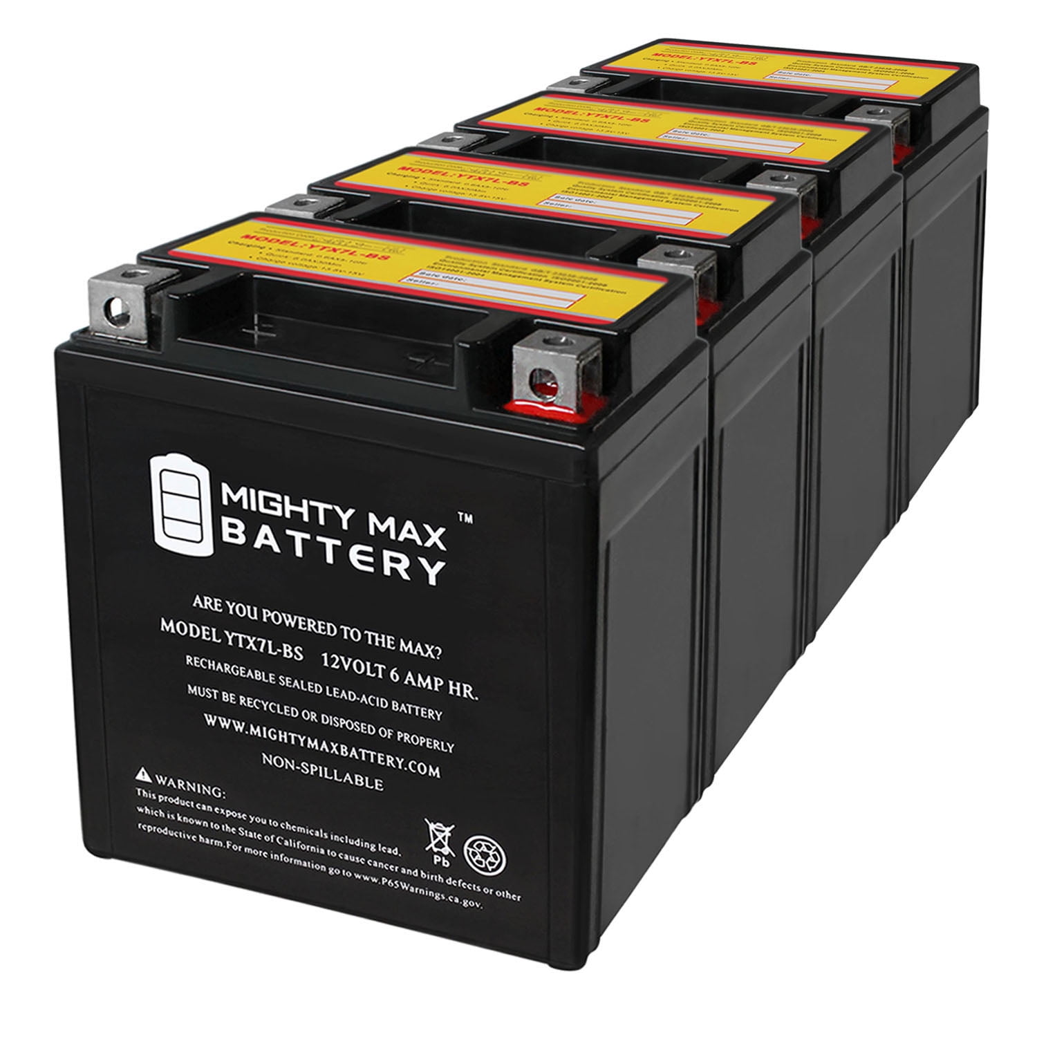 YTX7L-BS 12V 6AH REPLACEMENT BATTERY .35 LTR - 4 PACK