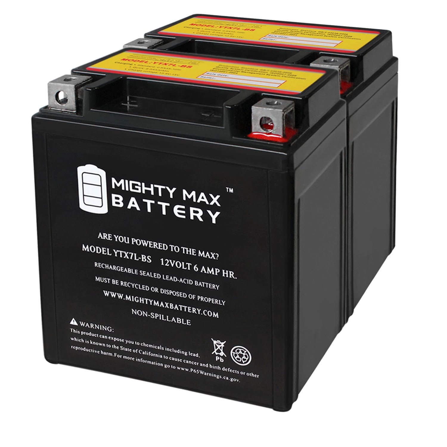 YTX7L-BS 12V 6Ah Battery Replacement for MBTX7U Motorcycle - 2 Pack